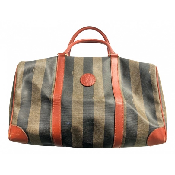 Fendi Brown Striped Pequin Canvas Vintage Boston Bag Fendi